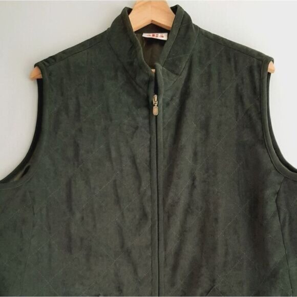 ALIA Quilted Full-Zip Micosuede Vest Forest Green Sz L - Picture 2 of 6